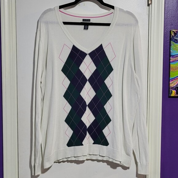 LOT OF 2 TOMMY HILFIGER LIGHTWEIGHT 100% PIMA COTTON ARGYLE SWEATERS EUC 2X XXL - Picture 9 of 14